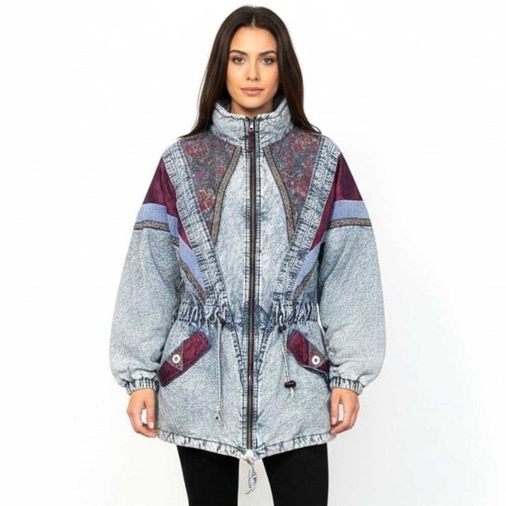 VTG 1980's Oversized Rock Creek Denim Jean Jacket Floral Theme Women's Small